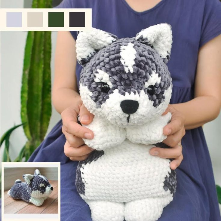 Isn't this crochet husky adorable? This three-part series on YouTube teaches you all the nitty gritty to making this cute, advanced-beginner-level design. Once you've made the body of the husky, click the links below for the face embroidery and assembly. - Part 2: Face Embroidery - Part 3: Assembly