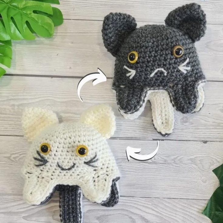 The reversible cat is a double-faced toy designed to help your little ones work out emotions. It has a face that expresses joy on one side and shows sadness on the other. It&rsquo;s a way for your kids to express their feelings and an excellent educational crochet toy indeed!