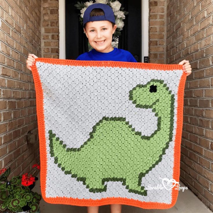 Use the C2C crochet technique taught in detail in this pattern to make a fun dinosaur blanket design. Your children will love nap time from now on. It's about 30" x 30" when finished.