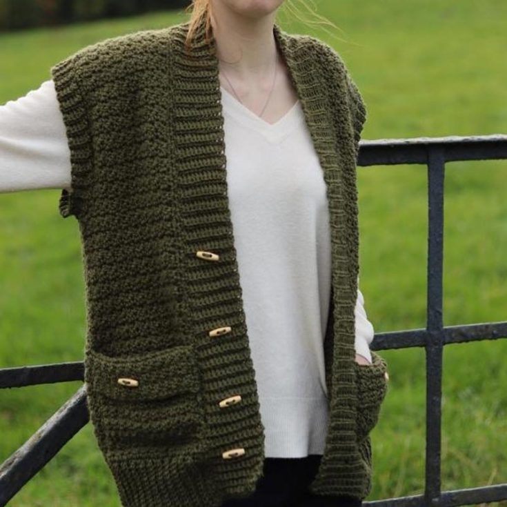 Although this crochet vest may be constructed in 5 panels instead of 3, that's because it comes with pockets! It's such an added plus. Layer this with a sweater for the colder months and style it with a T-shirt for the warmer months. It's the best transitional piece you can find out there. It comes in sizes S-3XL.