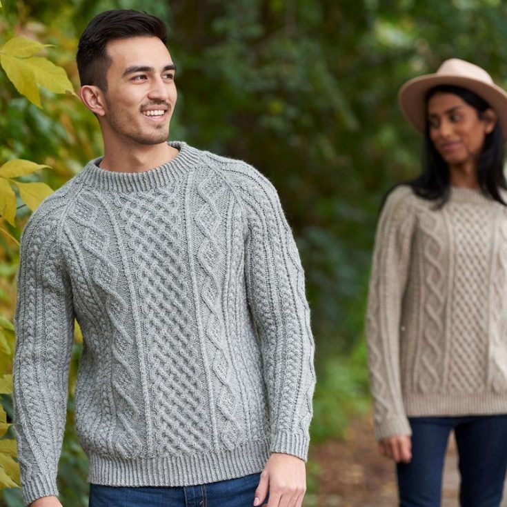 Check out this amazing Honeycomb Aran sweater pattern for both men and women. It&rsquo;s an intermediate project, so experienced knitters, you might want to consider this lovely pattern. It features intricate honeycomb cables that add a rich texture to this cozy pullover and offers sizes from XS-5XL.