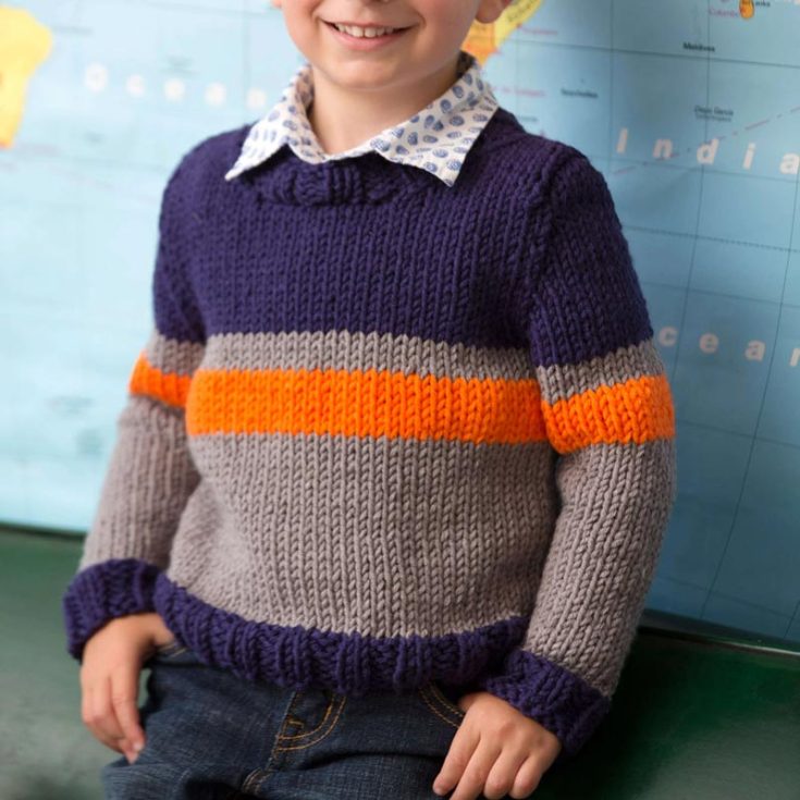 Spruce up your little boy&rsquo;s closet with this stylish and charming Big Boy sweater. It&rsquo;s a project for experienced knitters and features sporty accent stripes for an attractive finish. Dripped in style and comfort, your little ones are going to love this heartfelt gift from Mom. It&rsquo;s available in kid sizes 2, 4, 6, 8, and 10.