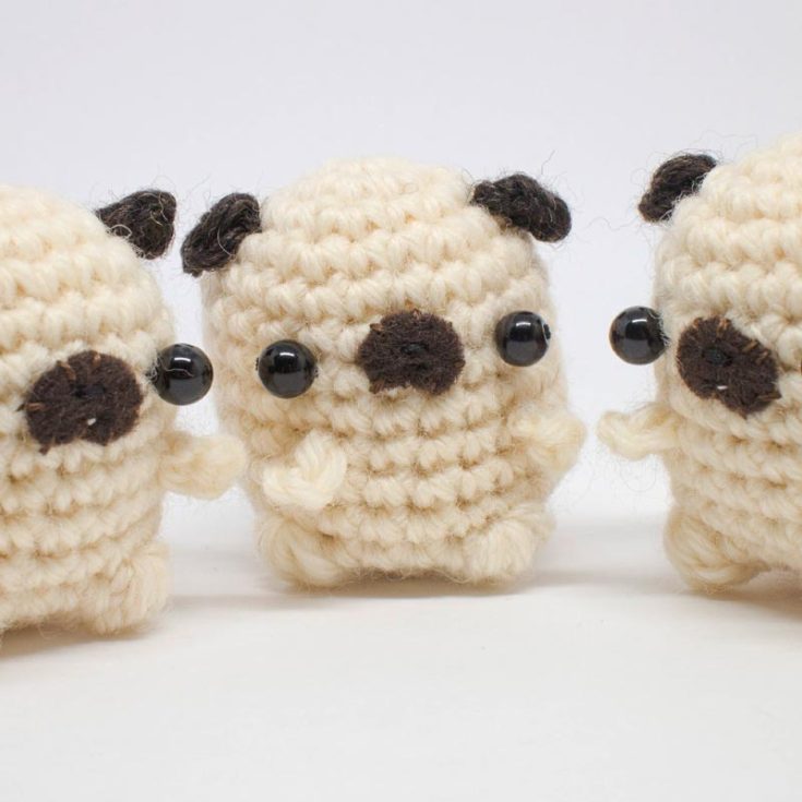 Of course, we just had to include miniature versions of crocheted dogs! They're adorable, after all! These beginner-friendly crochet pugs are constructed from top to bottom, with two little bobble stitches for feet. They're about 2" tall.