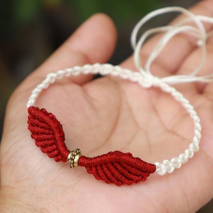 Learn how to make this beautiful macrame wing bracelet for your best friends! Isn&rsquo;t it so creative? To make it more personalized, add a dainty charm or bead in the center to pull the design together. It also helps to separate the wings!