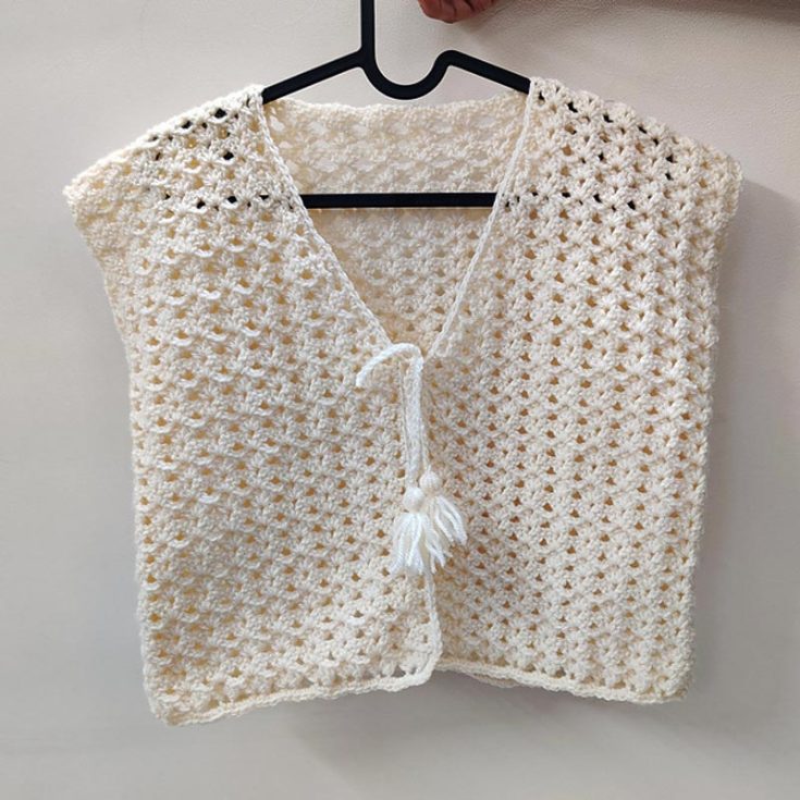 Learn to make this easy and airy cropped vest design! Made with a V-neck, this dreamy pattern repeatedly uses the easy lacy stitch. Follow along with the video tutorial to make this exact look in sizes XS-3XL.