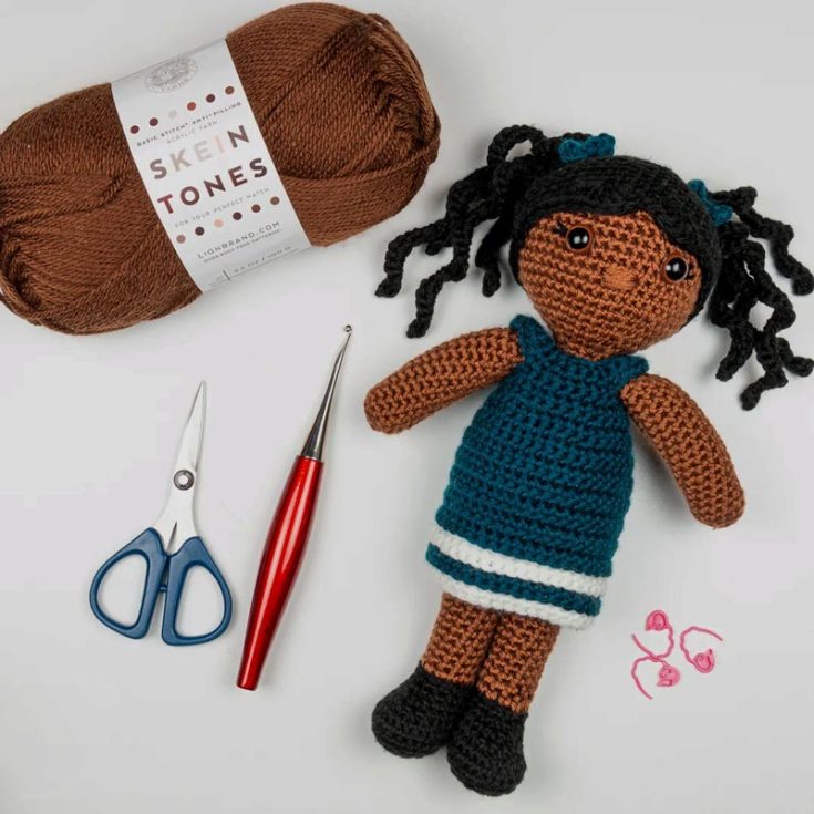 This easy crochet doll is easy to make and easy to play with! She comes with easy-to-remove clothes and accessories, making her the ideal playtime buddy. This adorable doll design is 10.5" tall.