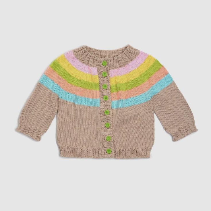 Add warm colors to your little one&rsquo;s wardrobe with this Rainbow Yoke knit sweater! It&rsquo;s easy to make, and this cozy garment offers vibrant hues to a classic design. Try knitting this for your kids over the holidays; it&rsquo;ll be a closet staple for years. Ideal for ages 6-24 months.