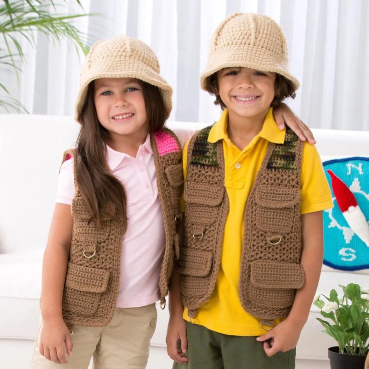 Get your kids into the spirit of the wilderness with this intermediate-level safari vest crochet pattern! They will have so much fun playing pretend to be the tour guide for a safari expedition. It has sizes for up to 2 years old!