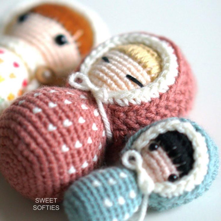 These precious swaddle babies are so cute, making great crocheted gifts for your friends and family. Aren't they adorable? These colorful dolls are also excellent stash busters and come in three different sizes as follows: - Baby doll: 3.5" - Original doll: 5.5" - Tall doll: 6.5"