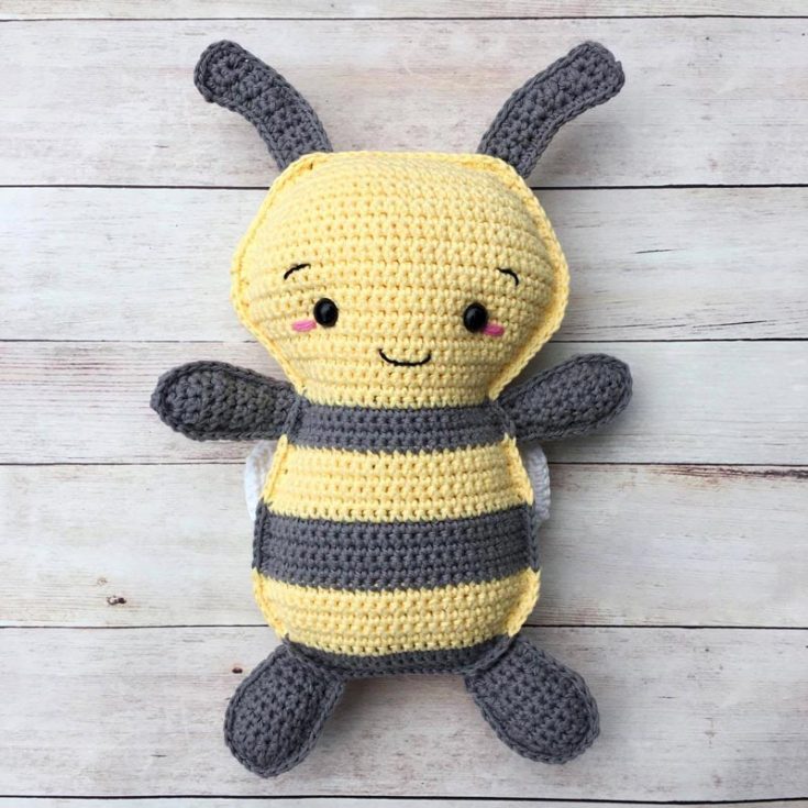 Are you looking for a more unique and huggable plushy? This 2D Honey bee crochet pattern may be the one for you! This bee measures approximately 12&rdquo; tall and is easy to crochet.