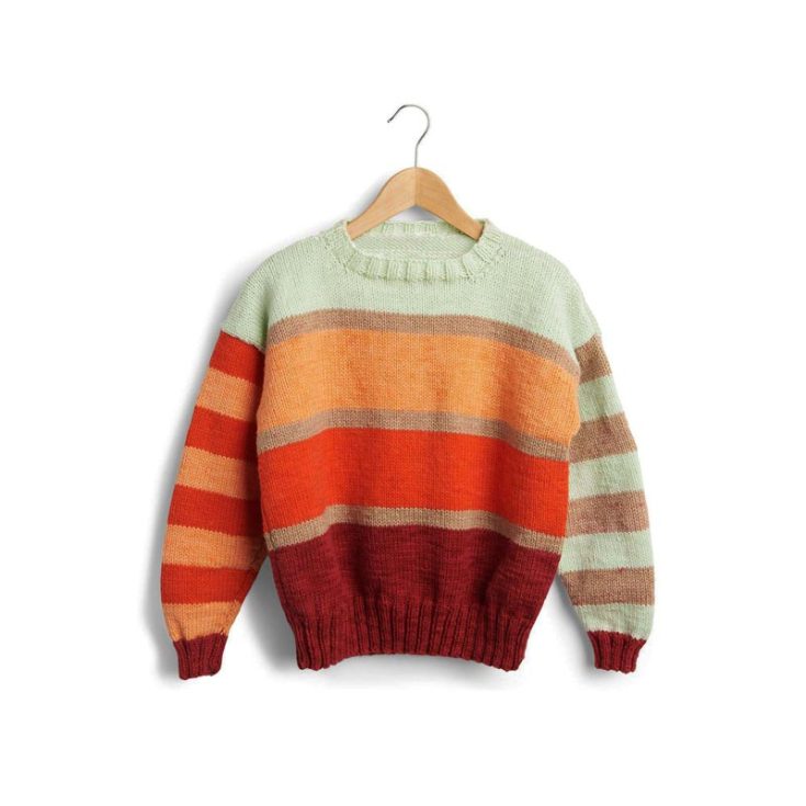 Are you looking for a summer-themed knitted sweater? Then this pattern is just what you&rsquo;ll need. Made with a colorful combination of stripes, this easy-knit project suits knitters of all levels. It comes in sizes XS-5XL.