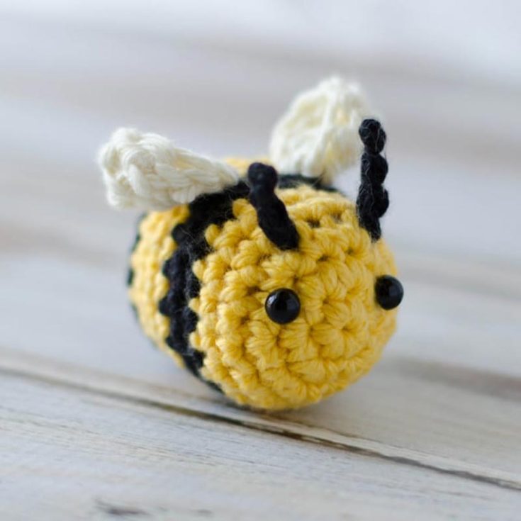 Another beginner-friendly pattern comes buzzing your way; you only need the chain stitch, single crochet stitch, and double crochet stitch to create this little wonder! It's a mini pattern reminiscent of our little hard workers and measures up to 2 &frac12;&rdquo; long x 2&rdquo; tall.