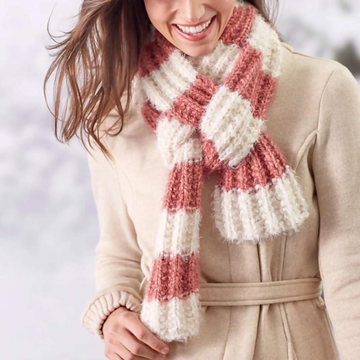 Don&rsquo;t you love how feminine and cute this knit scarf is? This pattern is easy to follow and showcases a cozy rib stitch, creating a wonderfully textured finish. Not to mention the gorgeous color changes you can practice as you stitch it up. Feel free to incorporate your preferred colors to make it extra customized!
