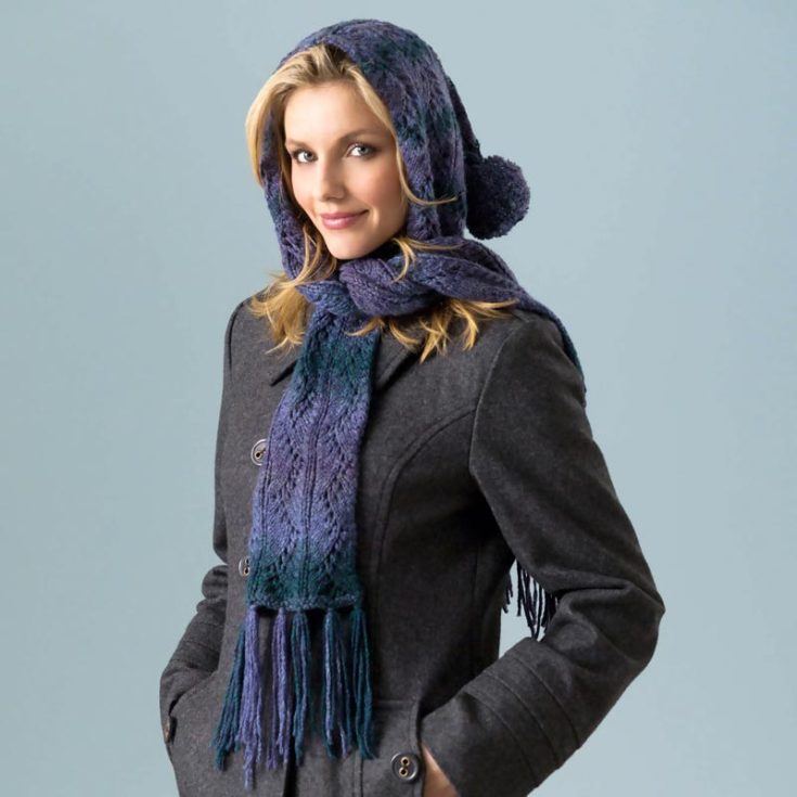 Accessorize your Winter wardrobe with this gorgeous and elegant hooded lace scarf! This intermediate-level project incorporates a beautiful blend of intricate lacework for a feminine style, with a practical hooded design to keep your head warm during those cold, chilly nights.
