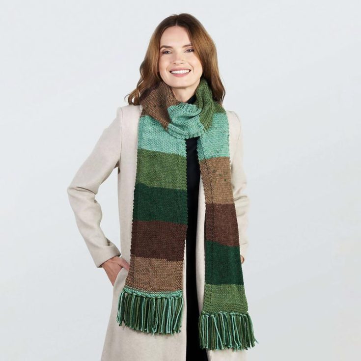 Knit this beautiful earth-toned scarf with this free pattern! This easy-to-follow PDF pack offers a stunning striped scarf pattern made with the stocking and garter stitch, and the design is suitable for beginners and seasoned knitters. Whether to wear on snowy adventures or get extra warmth during a stroll by the park, this cozy accessory will be your companion for any occasion.