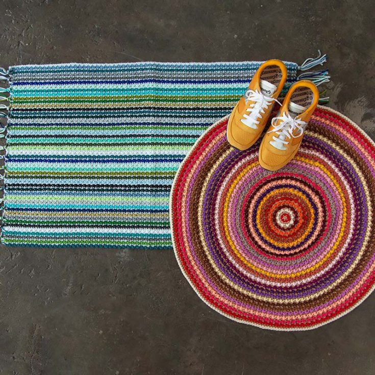 This crocheted rug pattern is downloadable and includes instructions for both the rectangular and circular rugs. The bright colors used will definitely imbue joy and brighten up the room.