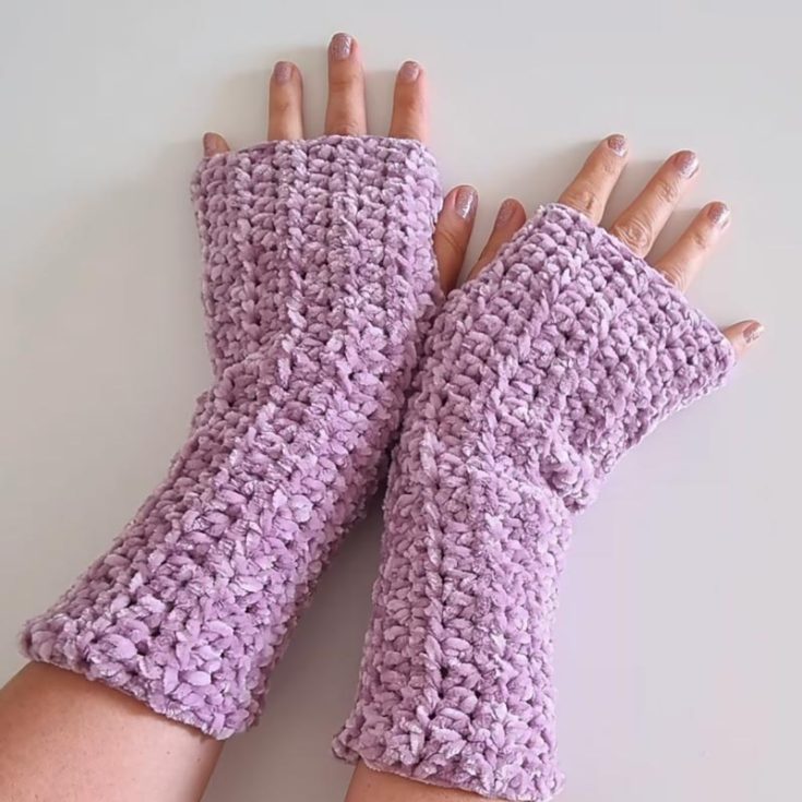 The basis of this crochet fingerless glove pattern is the half-double crochet (hdc), making an easy, quick, and beginner-friendly pattern. This stitch does not stretch as much, so check the size while working one row at a time. Measurements: 10&Prime; in length x 3.75" in width