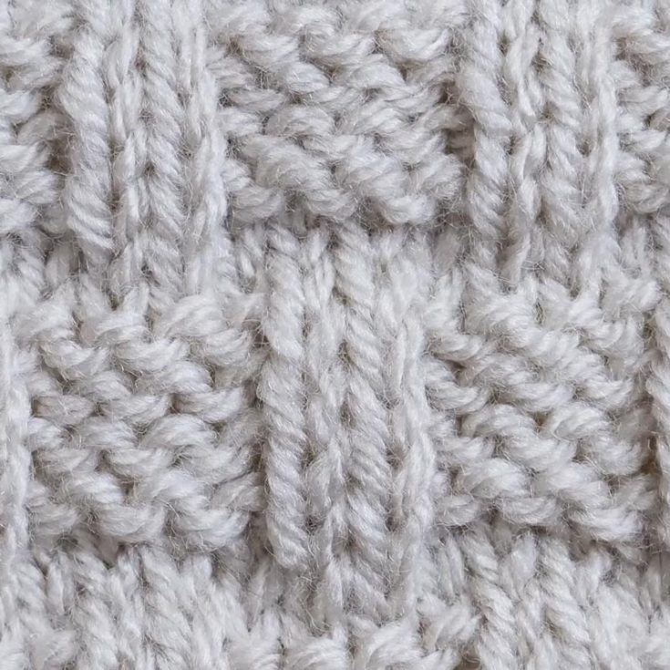 This simple 2-row repeat pattern is a beginner stitch design that uses simple knit and purls. Just alternate between the two stitches that form a gorgeous knitting material that looks like a woven basket.