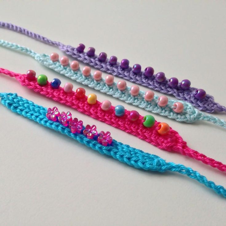 Finally on the list of free crochet bracelet patterns is this collection of friendship bracelets with crochet stitches as a base but embellished with a line of beautiful beads. They're simple, but the instructions are fit for confident beginners and intermediate crocheters, so having a good foundation in crochet will help.