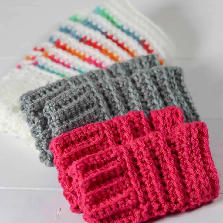 These fun striped, colorful wrist warmers are shared in five sizes, from toddler to adult. This pattern uses the half-double crochet (hdc) into the third loop to give it a warmer texture. It is best for intermediate or avid beginners.