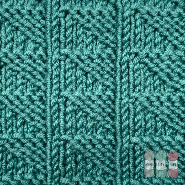 The Flag Stitch is also a 6-row repeat pattern that is reversible and lays almost flat! It has little flag motifs, and it looks gorgeous on both sides. However, since it doesn&rsquo;t completely lay flat, you can add some light blocking to it.