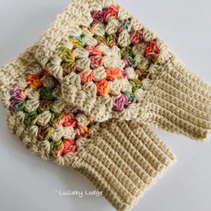 Have fun making this creative and unique pair of granny square fingerless mitts. The mitts will fit an average adult's hands but can be adjusted by going up or down a hook size; you can also use fewer rounds for your squares to make them the right size for a child.&nbsp;