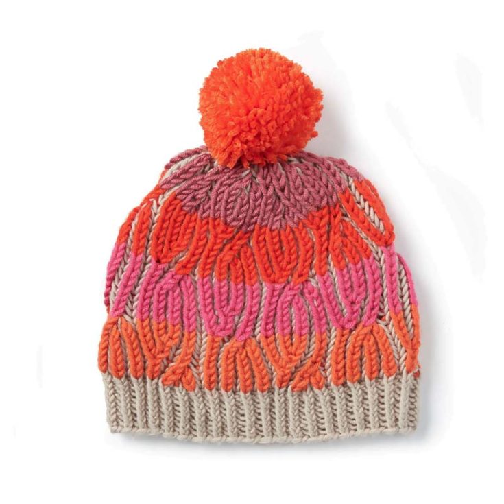 Don&rsquo;t you love how textured and patterned this design is? It&rsquo;s such a unique design as it features five different shades of yarn. It&rsquo;s a pattern fit for intermediate knitters, including twisted ribbing and brioche cables. It&rsquo;s also a one-size-fits-all design.