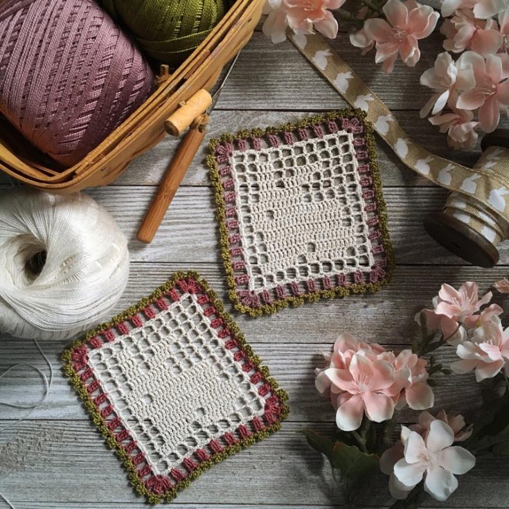 Practice filet crochet with this adorable spring bunny doily! Make them just in time for Easter next year. This pattern includes written instructions, stitch charts, and a bunny graph.