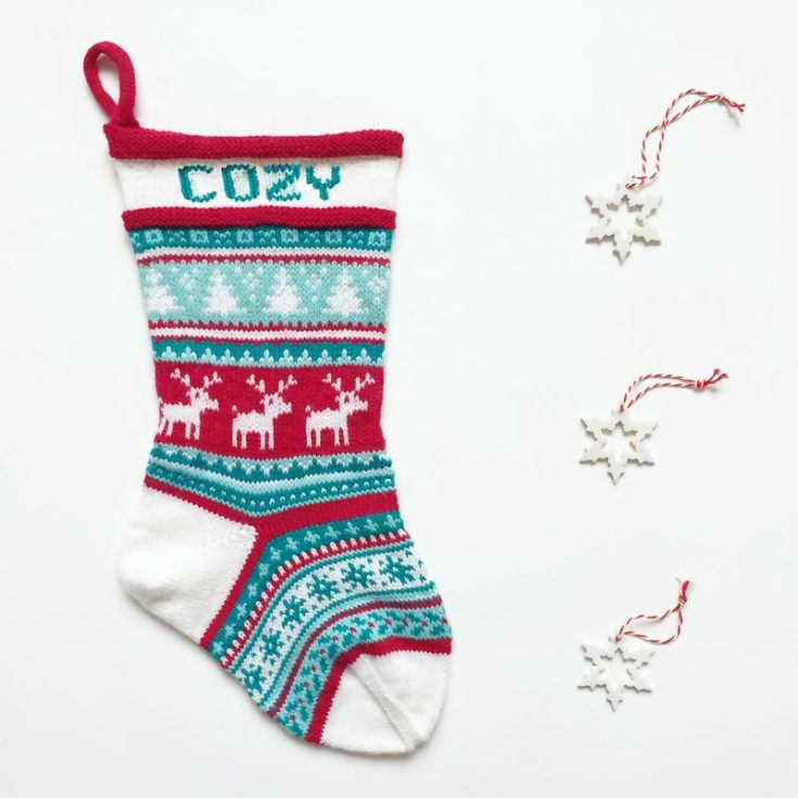 Here&rsquo;s another intermediate-level stockings that emanate the joy of Christmas. It&rsquo;s a pattern that includes detailed instructions for an i-cord hanging loop, and this design is made with the stranded colorwork technique and fair isle motifs. The finished size is 16&rdquo; from the cuff to the heel, 11&rdquo; long, and 7&rdquo; wide.