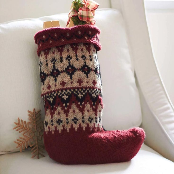 Knit yourself or your friends this jolly stocking that uses Fair Isle. It&rsquo;s an intermediate-level pattern that brings a gorgeous and timeless touch to your home decor and measures 12&rdquo; in length.