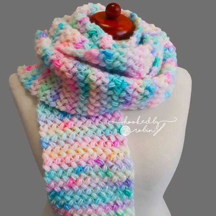 Learn how to make this super easy one row repeat scarf that is crochet using the bean stitch, making it a fully reversible scarf as well.