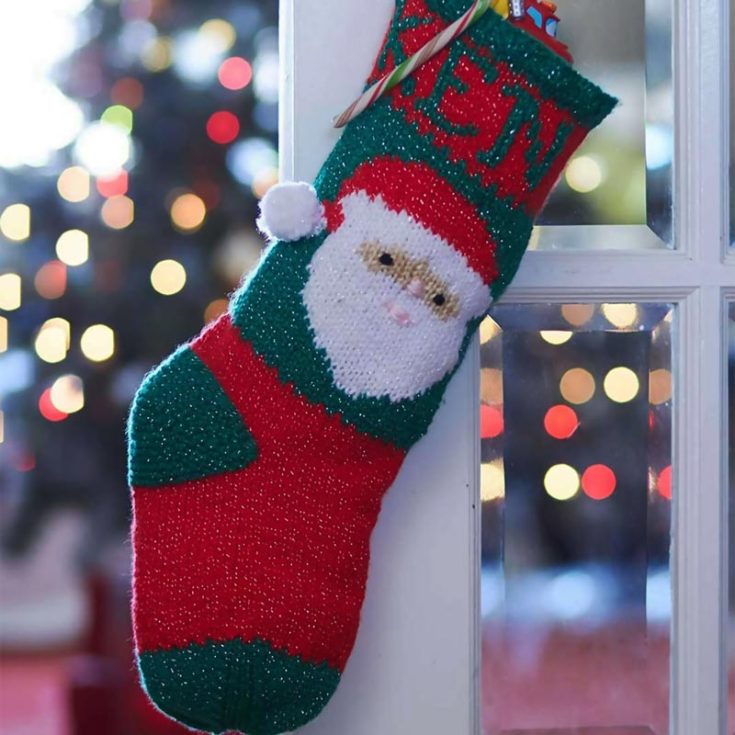 Learn to knit this fantastic festive Santa stocking that is ideal for experienced knitters! It&rsquo;s soft, stretchy, and has all the colors of Christmas. Not only would this stocking make for a thoughtful gift to your loved ones, but it would look cozy on your fireplace. It is approximately 14&rdquo;.