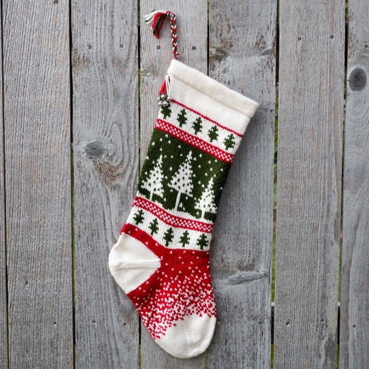 Check out this intricate stocking that is inexpensive on Etsy, which features snowy trees and Scandanavian-style details. It&rsquo;s a design fit for intermediate knitters, and the finished size is 7&rdquo; wide and 20&rdquo; long.&nbsp;