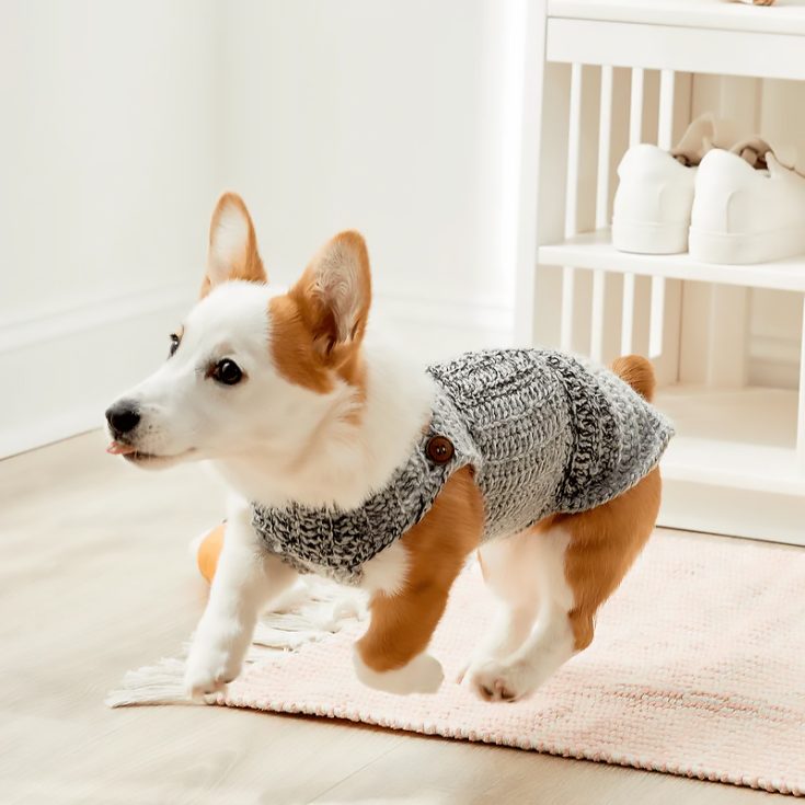 This easy pattern uses mainly single and double crochet stitches to create a dog crochet sweater that will leave your dog looking dapper