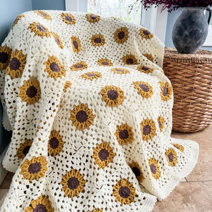 A sunflower granny square blanket is a heartfelt project that&rsquo;s well worth the effort! At 52&Prime; x 59&Prime; (including a 3&Prime; border), it&rsquo;s an intermediate-level pattern that blossoms into a cherished keepsake to enjoy and pass down for generations.