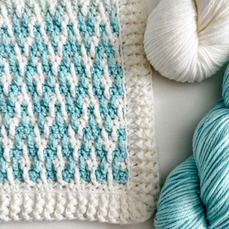 This rainbow bonanza is an inset mosaic design with a gorgeous elongated diamond pattern. Two sizes are included with a video tutorial that teaches you inset mosaic crochet, which is a no-tail technique to create colorwork patterns without the hassle of tails to weave in.
